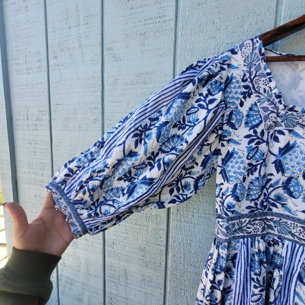 Cynthia Cazort Collins Floral Midi Dress size S/M Blue White - Picture 3 of 13